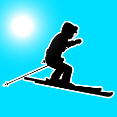 Image showing Mountain skier  speeding down slope. Vector sport silhouette.