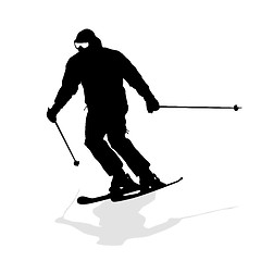 Image showing Mountain skier  speeding down slope. Vector sport silhouette.