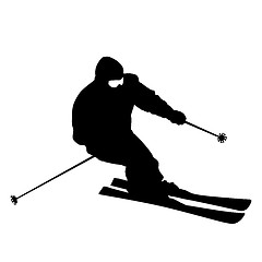 Image showing Mountain skier  speeding down slope. Vector sport silhouette.