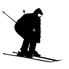 Image showing Mountain skier  speeding down slope. Vector sport silhouette.