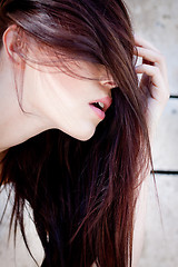 Image showing beautiful woman portrait wirth long straight dark brown hair 