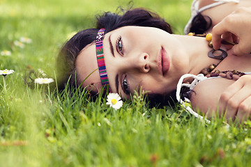 Image showing beautiful dreamy woman in summer