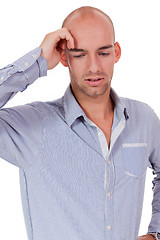 Image showing young adult businessman frustrated stressed headache isolated