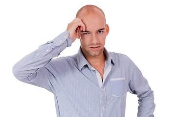 Image showing young adult businessman frustrated stressed headache isolated