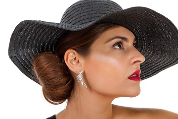 Image showing glamour woman with black hat and red lips
