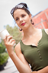 Image showing attractive woman with sunglasses in the city summertime