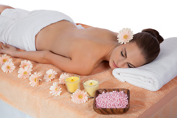 Image showing attractive healthy caucasian woman hot stone massage wellness 