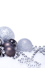 Image showing glitter silver christmas baubles decoration holidays isolated