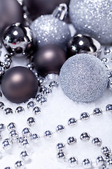 Image showing glitter silver christmas baubles decoration holidays isolated