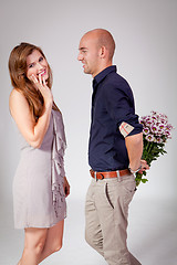 Image showing young attractive couple in love embracing portrait