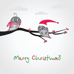 Image showing Christmas greeting card with birds on the tree branch