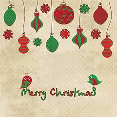 Image showing Vector card with Christmas balls and toys on vintage background