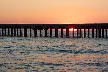 Image showing Old sea pier at sunset