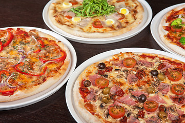 Image showing pizza with ham and mushrooms