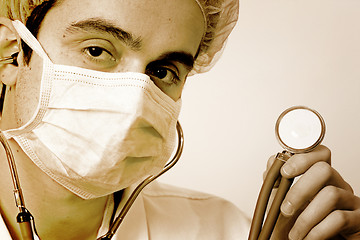 Image showing Portrait of a young doctor with stethoscope.