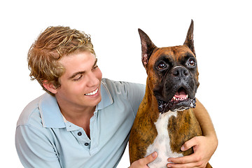 Image showing Boy and his dog