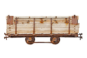 Image showing Vintage wooden car for narrow-gauge railway
