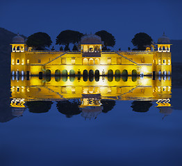 Image showing Water Palace at night - Jal Mahal Rajasthan, Jaipur, India