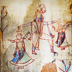 Image showing Ancient paintings in an abandoned provincial temple. India