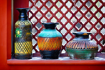 Image showing Vintage vases on the windowsill. India