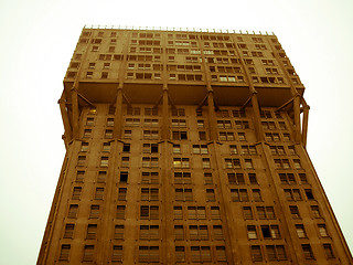 Image showing Retro looking Torre Velasca brutalist architecture Milan