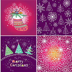 Image showing Set of four Christmas seamless pattern.