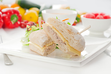 Image showing tuna and cheese sandwich with salad