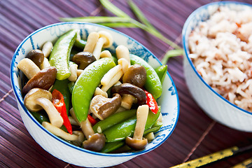 Image showing Stirred fried pea with mushroom