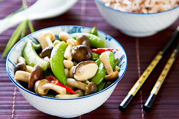 Image showing Stirred fried pea with mushroom