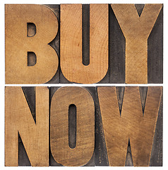 Image showing buy now in wood type