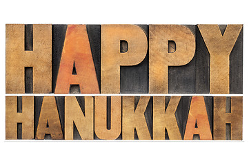 Image showing Happy Hanukkah in wood type