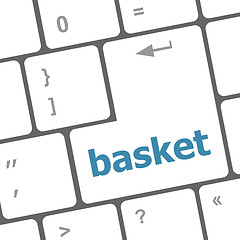 Image showing basket word on keyboard key, notebook computer