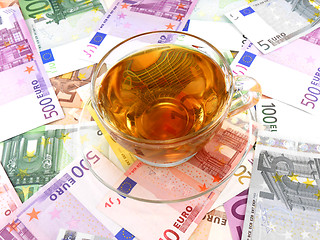 Image showing tea or coffee cup on money wallpaper