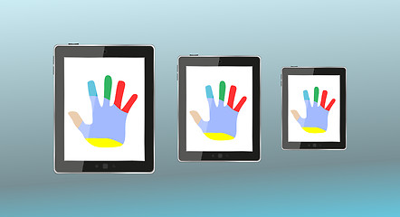 Image showing abstract male hand on tablet PC