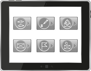 Image showing Tablet PC with application icons isolated on white background