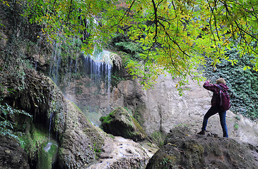 Image showing Photographer Shoots Waterfall