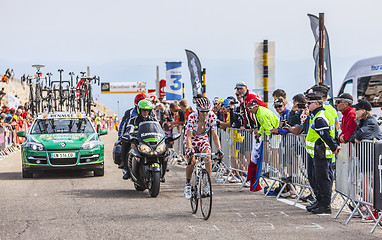 Image showing The Cyclist Pierre Rolland Wearing Polka Dot Jersey on Mont Vent