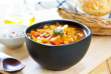 Image showing Vegetables soup with chickpea