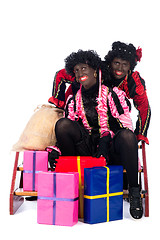 Image showing Portrait of Zwarte Piet with presents
