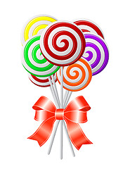 Image showing Lollipops with red ribbon
