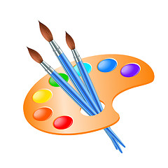 Image showing Art palette with paint brush for drawing