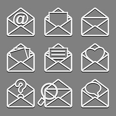 Image showing Mail envelope web icons set on dark background.