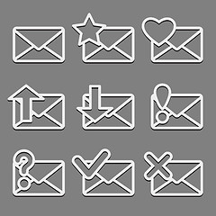 Image showing Mail envelope web icons set on dark background.