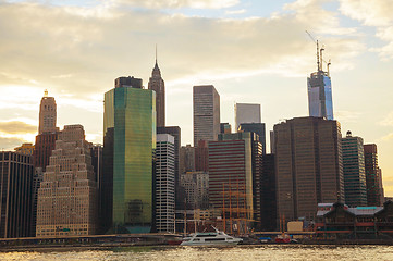 Image showing New York City skyscrapers at sunset