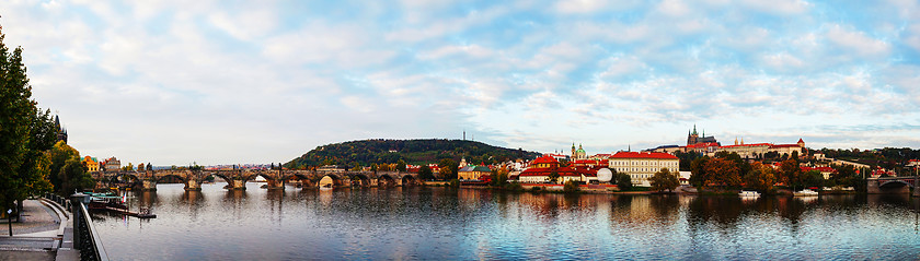 Image showing Panoramic overview of old Prague with Charles bridge