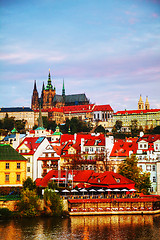 Image showing Overview of old Prague from Charles bridge side