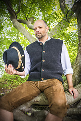 Image showing Sitting traditional Bavarian man