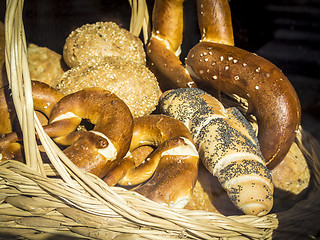 Image showing Basket with bread and bretzel