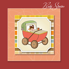 Image showing baby girl shower card with retro strolller