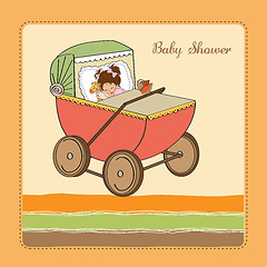 Image showing baby girl shower card with retro strolller